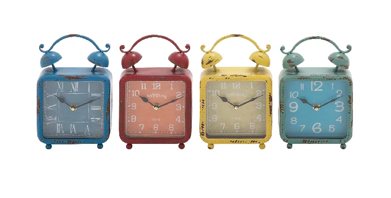 Rustic wooden picture frame-Benzara The Distressed But Colourful Metal Desk Clock 4 Assorted