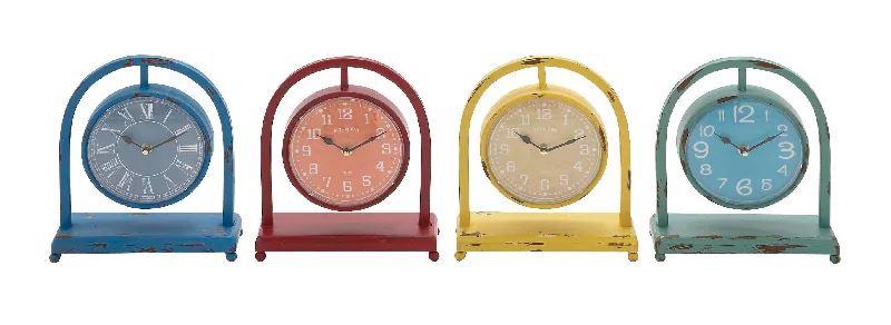 Matte white plant pot-Benzara The Unique Metal Desk Clock 4 Assorted