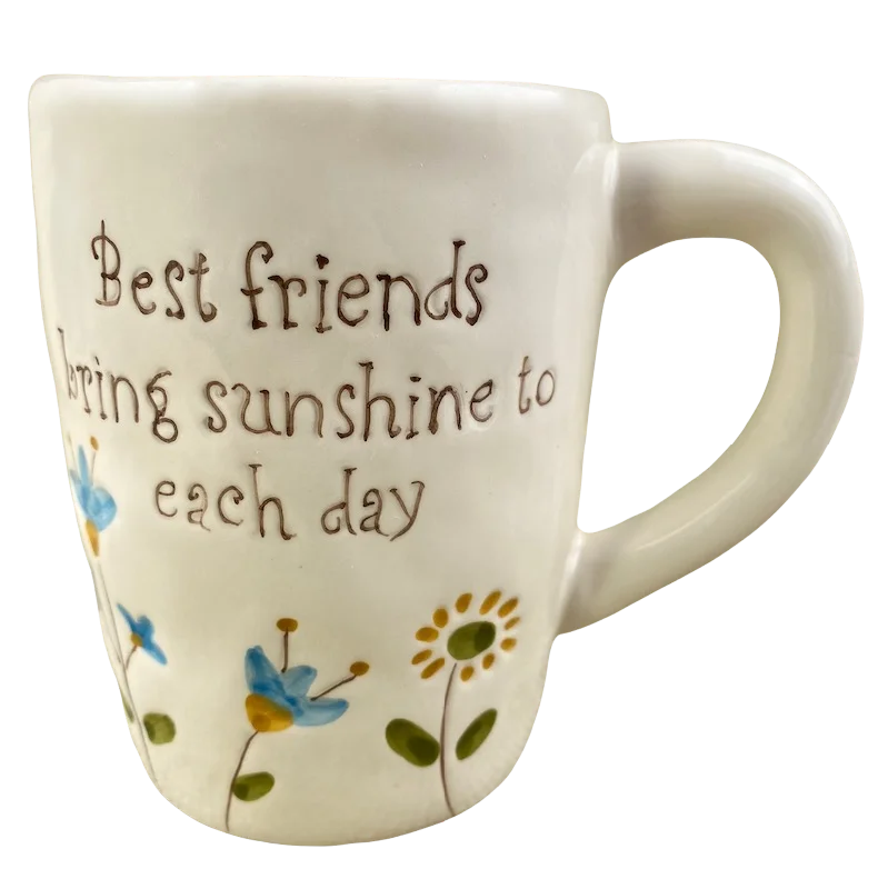 Retro polka dot mug-Best Friends Bring Sunshine To Each Day Etched Floral Mug Ganz