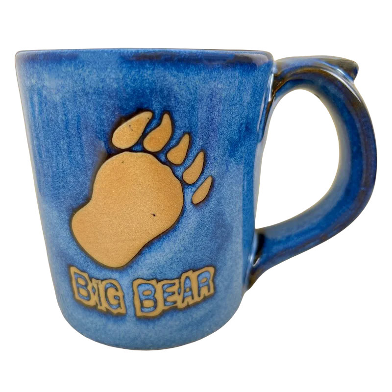 Rustic farmhouse coffee cup-Big Bear Etched Bear Paw Pottery Thumb Rest Mug