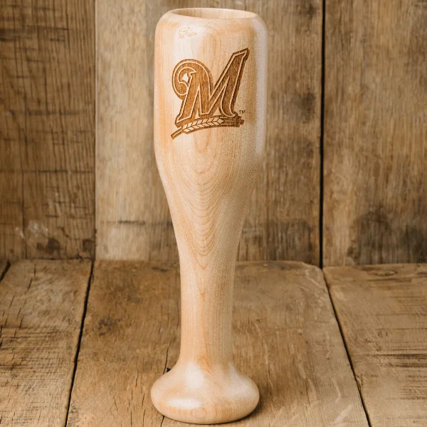 Sleek stainless steel mug-Milwaukee Brewers "M" Wined Up® | Baseball Bat Wine Mug