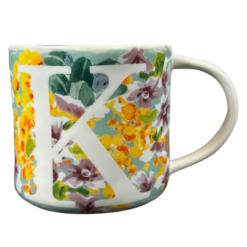 High-gloss ceramic cup-Dawn Letter "K" Monogram Initial Floral Mug Anthropologie