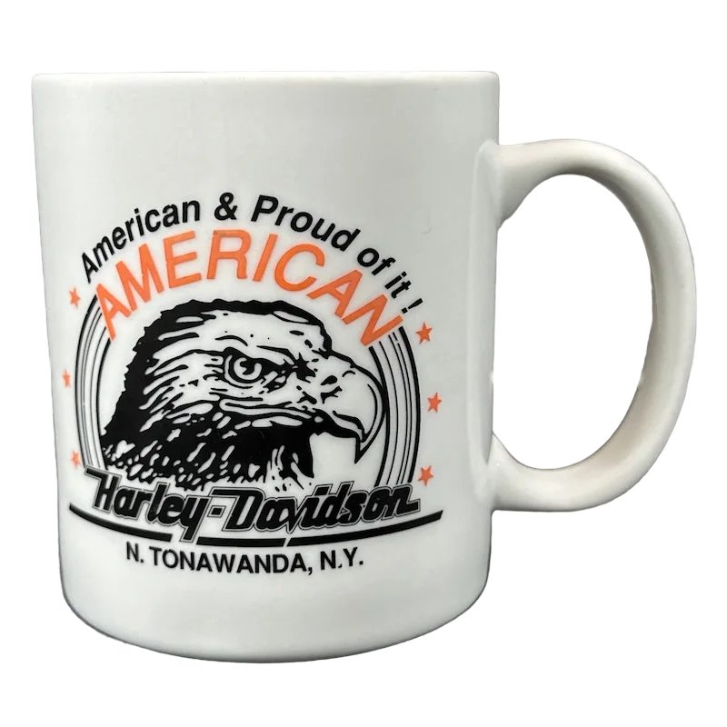 BPA-free plastic juice cup-Harley Davidson North Tonawanda New York American & Proud Of It! Eagle Mug