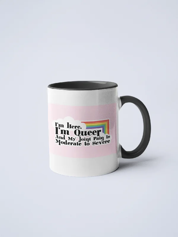 Holiday-themed ceramic mug-I'm Here I'm Queer Ceramic Coffee Mug