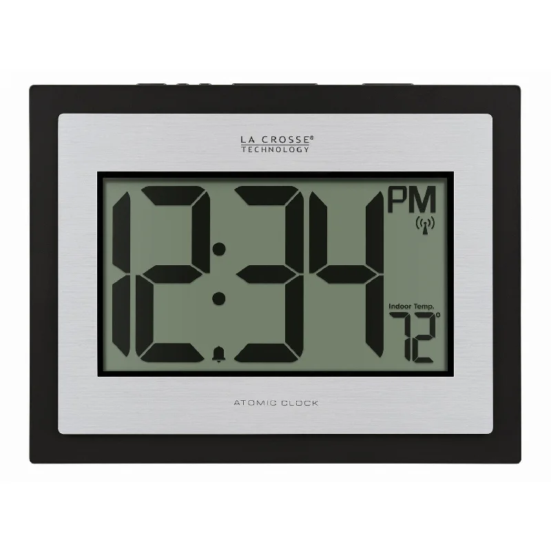 Sleek acrylic photo frame-La Crosse Technology 513-1422S Atomic Digital Wall Clock with Indoor Temp