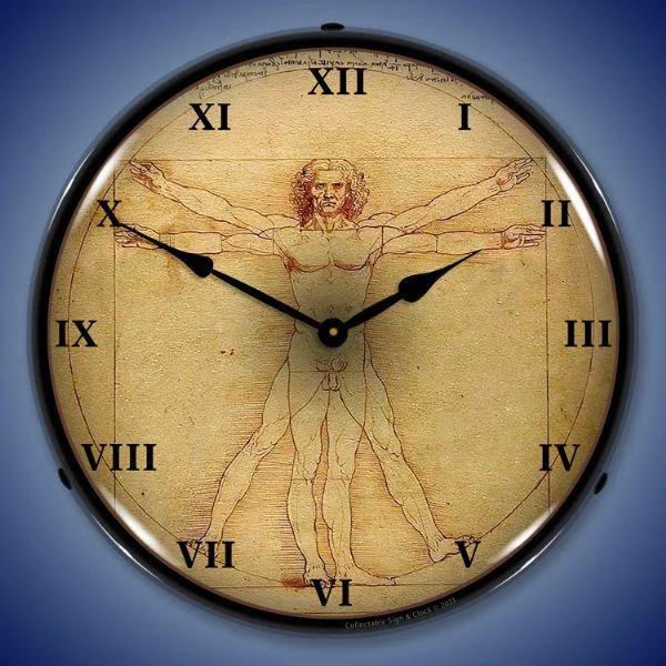 Retro table clock-Leonardo da Vinci Vitruvian Man Backlit LED Clock