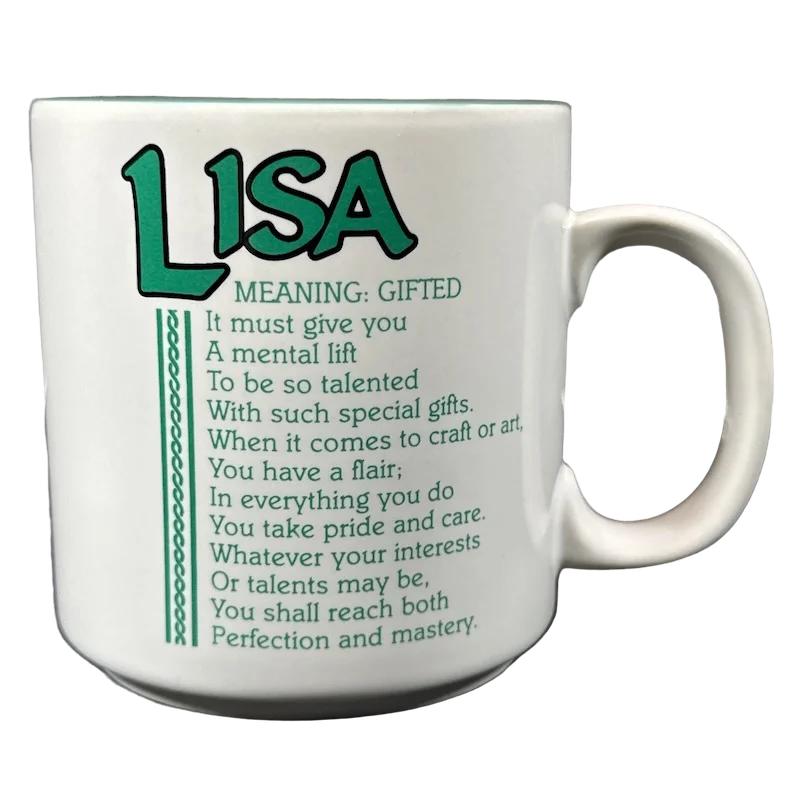 Durable melamine drinking cup-LISA Poetry Name Green Interior Mug Papel