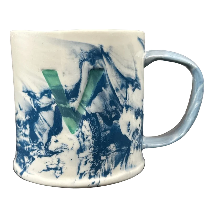 Insulated latte coffee cup-Marbled Letter "V" Monogram Initial Mug Anthropologie