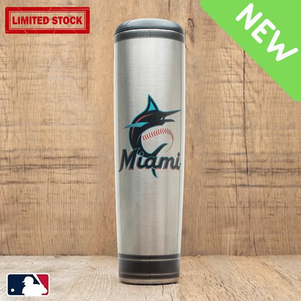 Reusable bamboo drinking cup-Miami Marlins Metal Dugout Mug | Stainless Steel Baseball Bat Mug