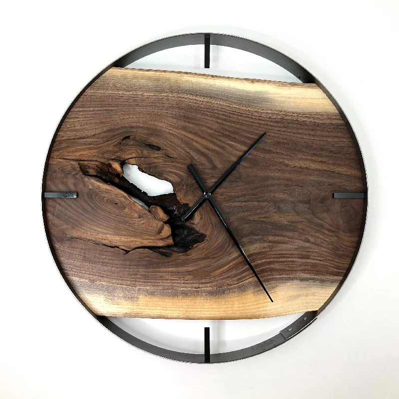 Marble finish bookends-*NEW // 25” Black Walnut Live Edge Wood Clock