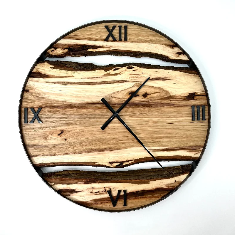 Soft cotton throw pillow-*NEW // 25” Hickory Live Edge Wood Clock