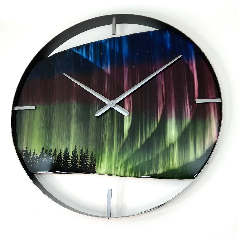 Soft cotton throw pillow-*NEW // 30” Northern Lights Live Edge Black Walnut Wood Wall Clock