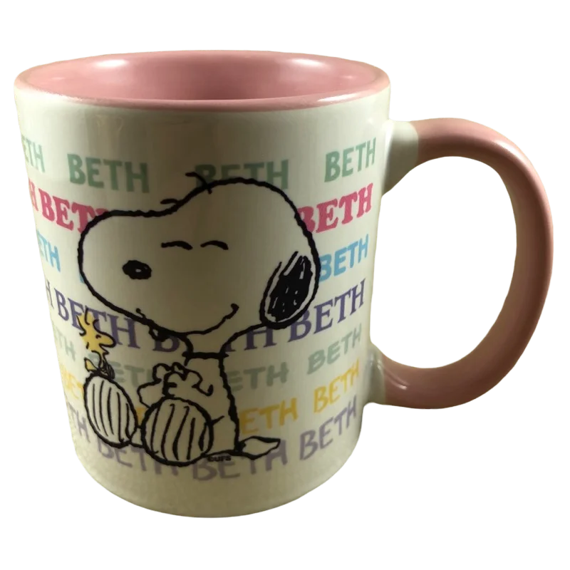 Minimalist matte black cup-BETH Peanuts Snoopy & Woodstock Name Mug