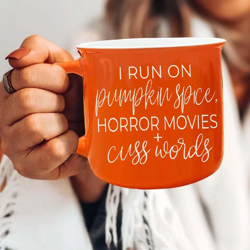 Floral etched glass cup-Pumpkin + Horror Mug