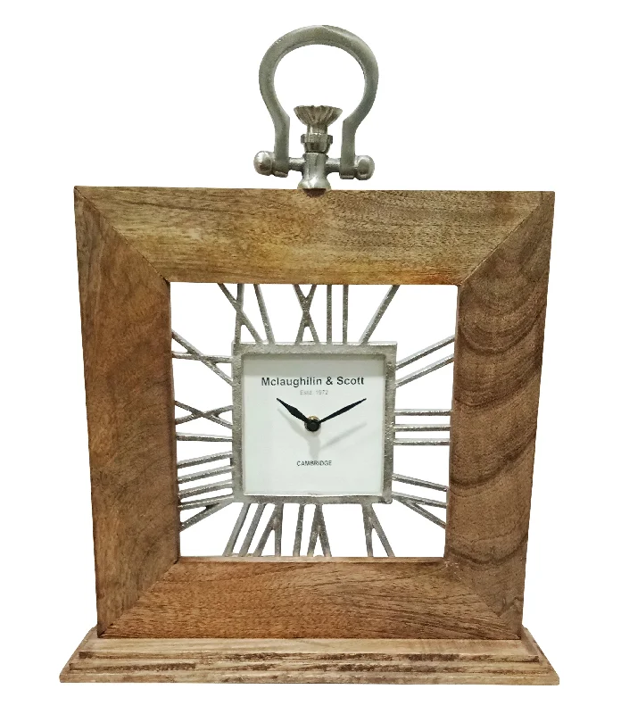 Abstract metal wall sculpture-Sagebrook Home 15863-01 13" X 16" Mango Wood Table Clock, Natural