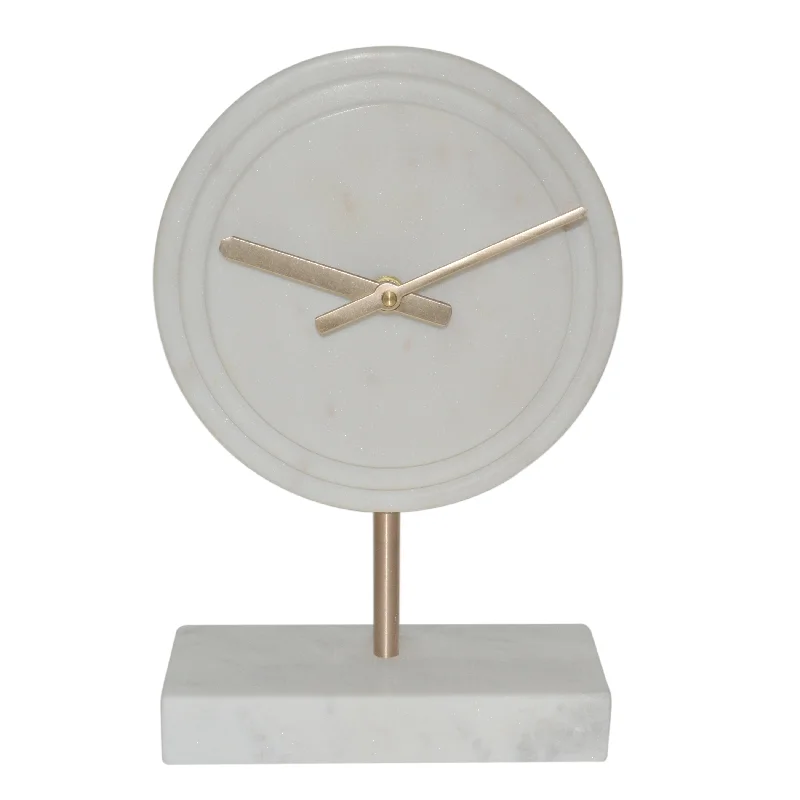 Minimalist plant stand-Sagebrook Home Marble 9`` Round Table Clock, White