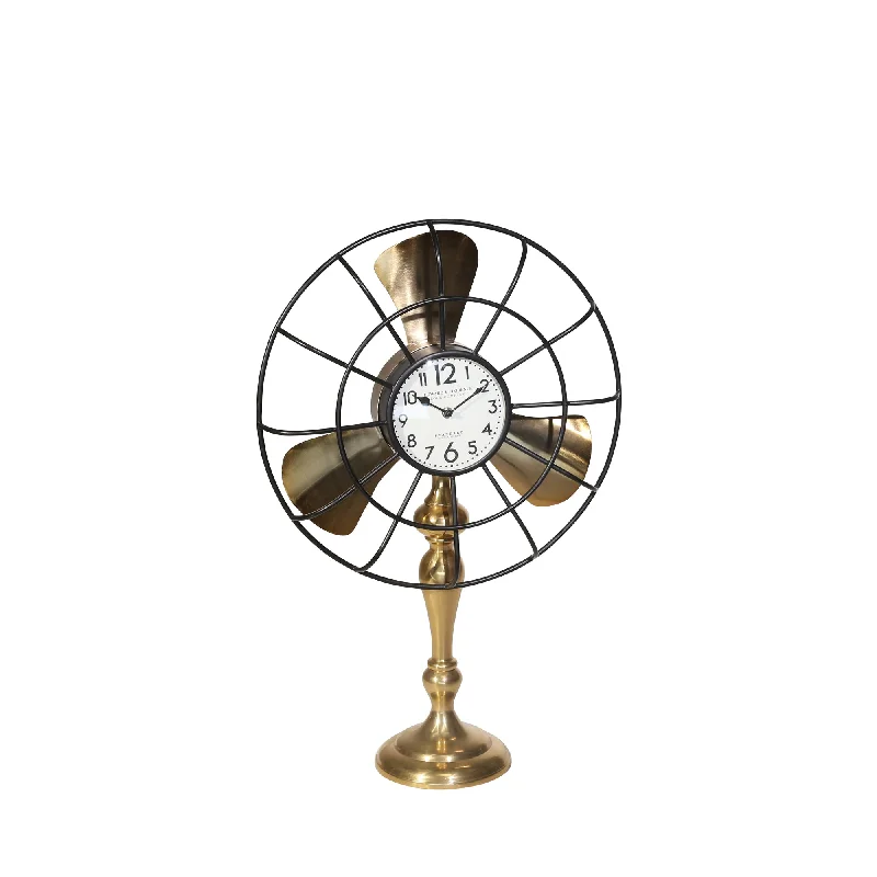 Vintage suitcase decor-Sagebrook Home 14840-01 28" Metal Fan-Style Table Clock, Gold