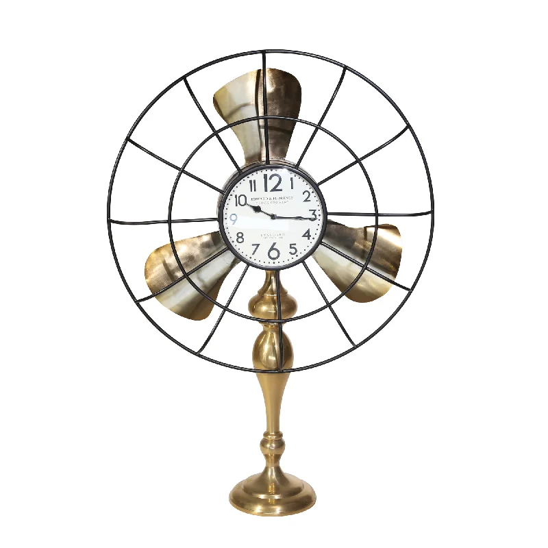 Modern geometric sculpture-Sagebrook Home Metal 35`` Fan-Style Table Clock, Gold