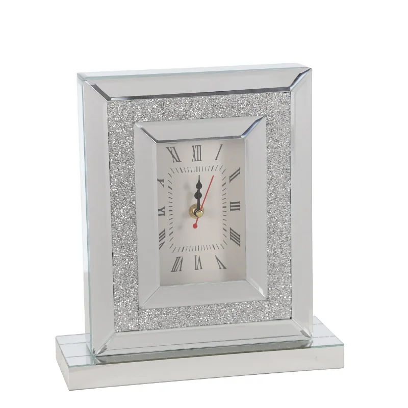 Elegant glass candle holder-Sagebrook Home 13257-06 12" Mirrored Glittered Table Clock With Base