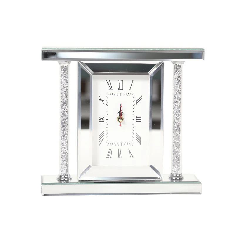 Sleek stainless steel vase-Sagebrook Home Mirrored & Glitter Table Clock, 7.75``