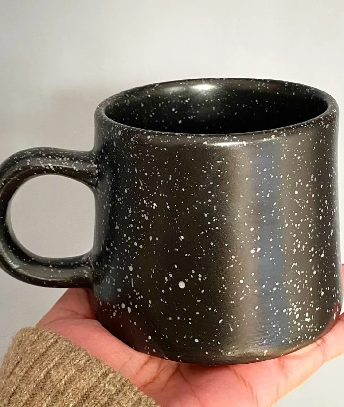 Handmade stoneware mug-Satin matte black Vigo mug with a white speckles