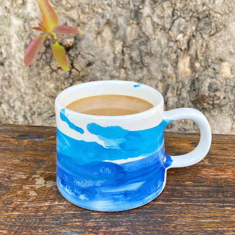 Glazed pottery water cup-Seaside brush blues Vigo mug