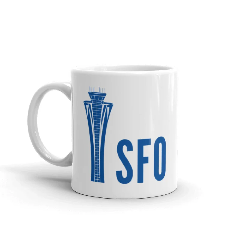 Vintage porcelain teacup-SFO Tower (front view) White glossy mug