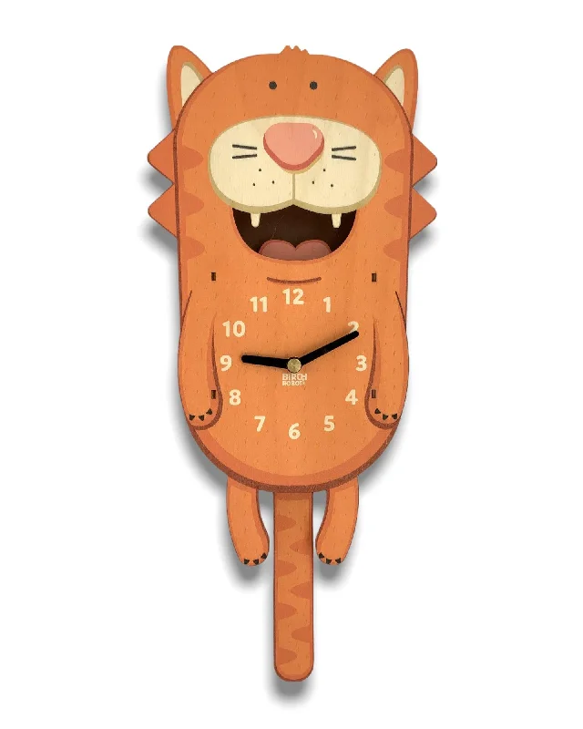 Wooden jewelry organizer-Tabby the Cat Pendulum Clock