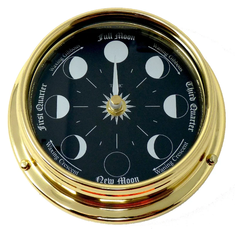 Matte black photo frame-Tabic Clocks Handmade Prestige Moon Phase Clock in Solid Brass With A Jet Black Dial created with a mirrored backdrop