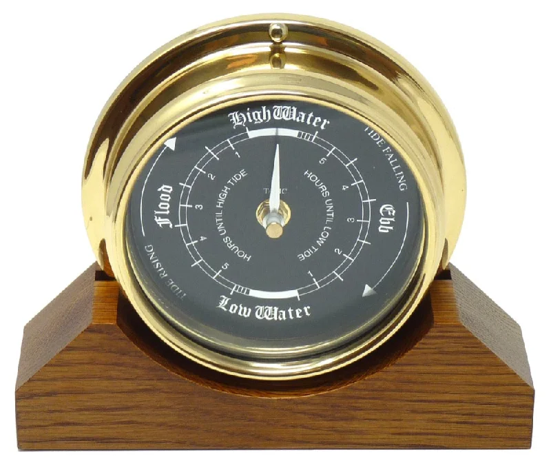 Wicker storage basket-Tabic Clocks Handmade Prestige Tide Clock in Solid Brass With a Jet Black Dial, mounted on a solid English Oak Mantel/Display Mount