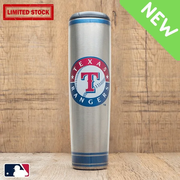 Elegant gold-rimmed glass cup-Texas Rangers Metal Dugout Mug | Stainless Steel Baseball Bat Mug