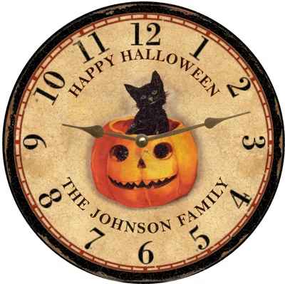 Hand-blown glass ornament-Unique Personalized Halloween Clock- Halloween Wall Clock