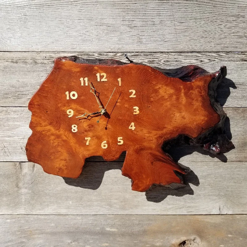 Vintage leather wall shelf-Wood Wall Clock Handmade Wall Hanging Rustic Redwood Burl Clock #488 Wedding Gift Father's Day Gift Unique Christmas Gift LG