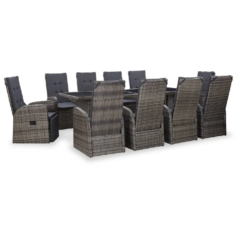 Modern ombre wall art-11 Piece Outdoor Dining Set with Cushions Poly Rattan Gray