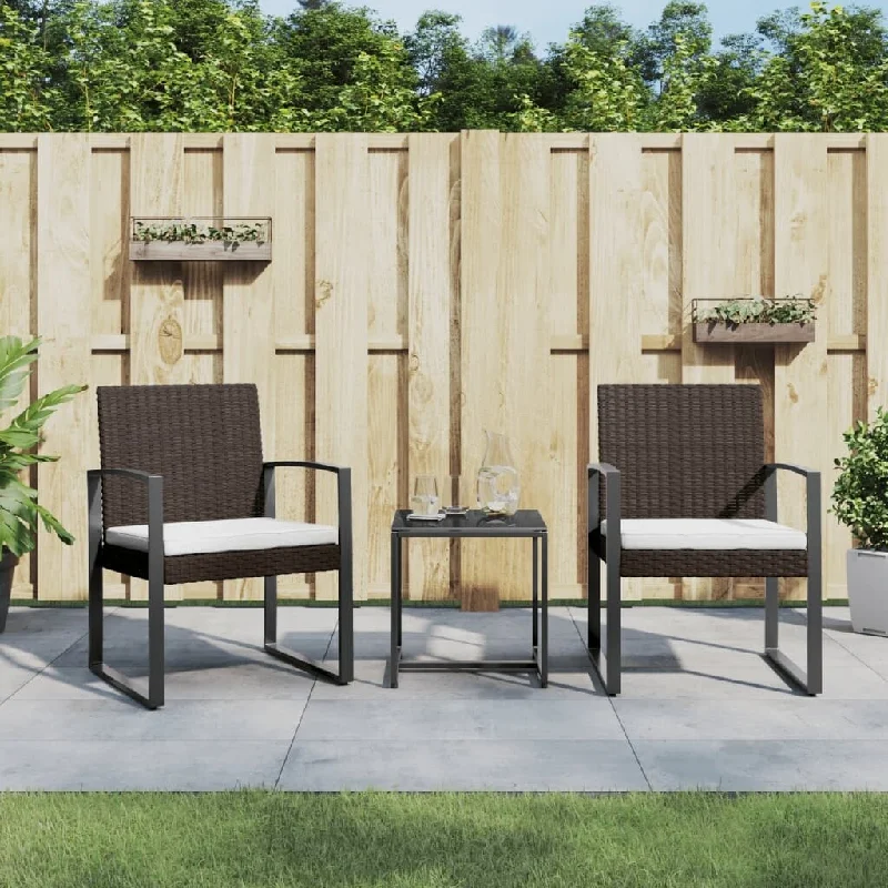 Hand-painted wall plaque-3 piece Patio Dining Set with Cushions Brown PP Rattan