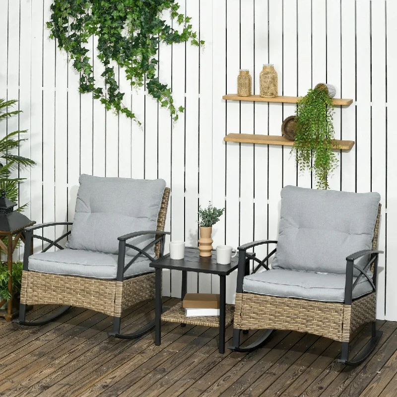 Hand-painted wall plaque-3 Piece Patio Rocking Chair Set with 2 Cushioned Porch Rockers