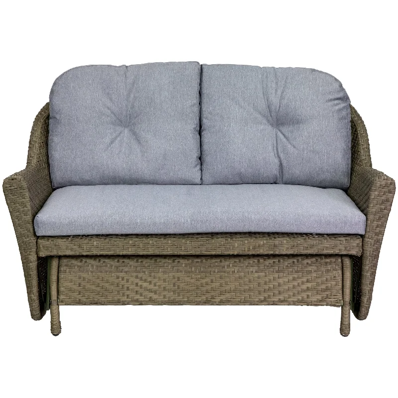 Sleek black plant stand-46" Taupe Gray Resin Wicker Deep Seated Double Glider with Gray Cushions