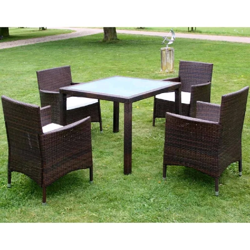 Minimalist brass sculpture-5 Piece Patio Dining Set with Cushions Poly Rattan Brown