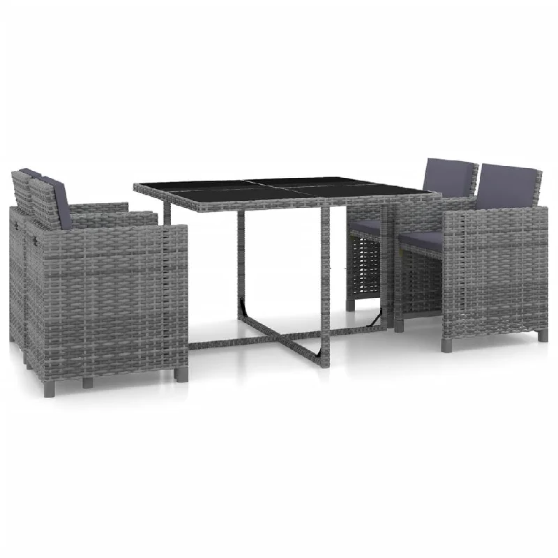 Eco-conscious bamboo tray-5 Piece Patio Dining Set with Cushions Poly Rattan Gray