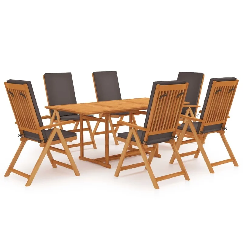 Porcelain figurine ornament-7 Piece Garden Dining Set with Cushions Solid Teak Wood Gray