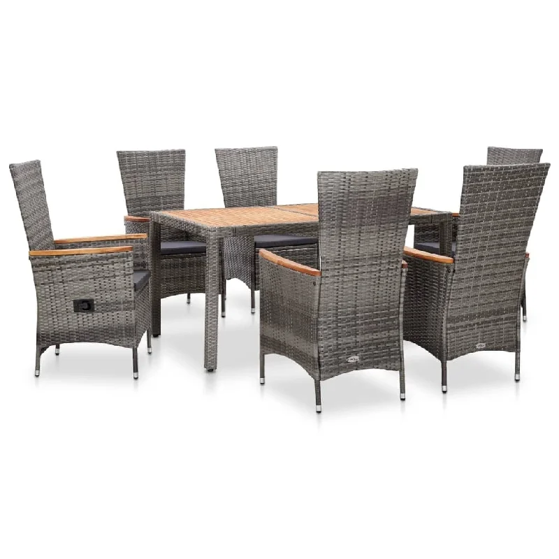 Sleek black plant stand-7 Piece Outdoor Dining Set with Cushions Poly Rattan Gray