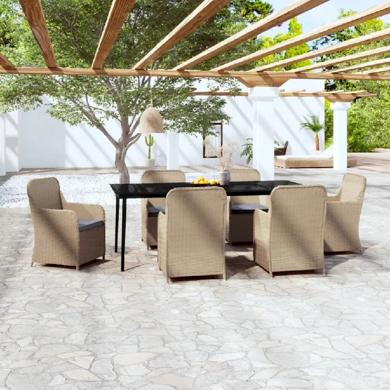 Eco-friendly jute rug-7 Piece Patio Dining Set with Cushions Brown