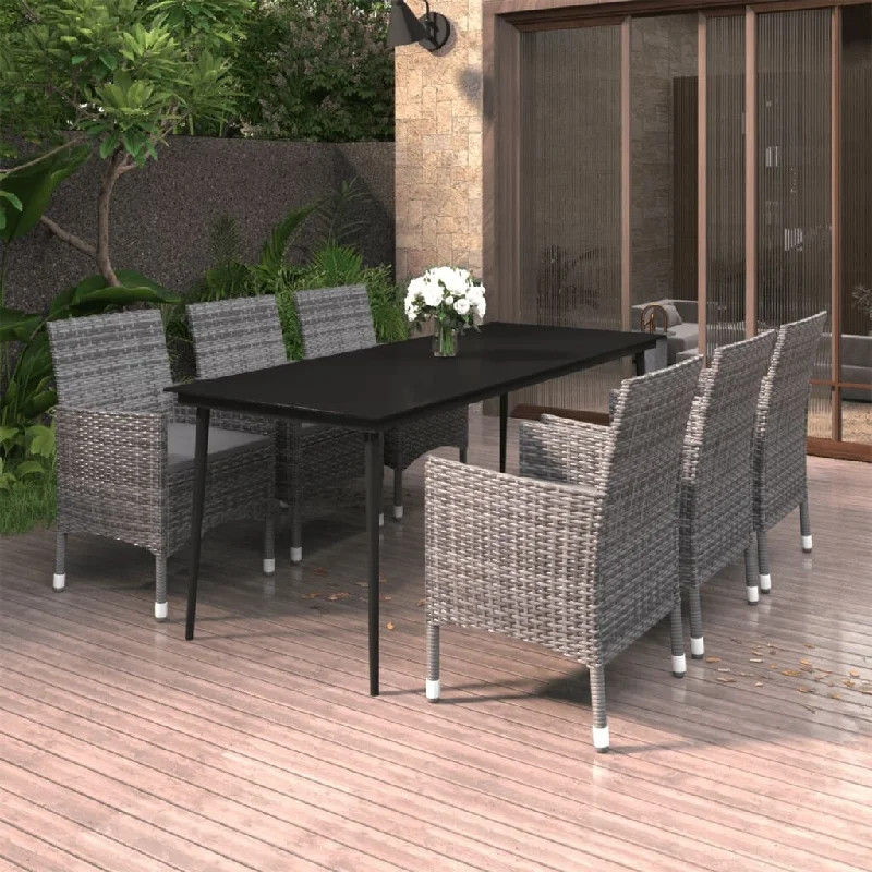 Matte black photo frame-7 Piece Patio Dining Set with Cushions Poly Rattan and Glass