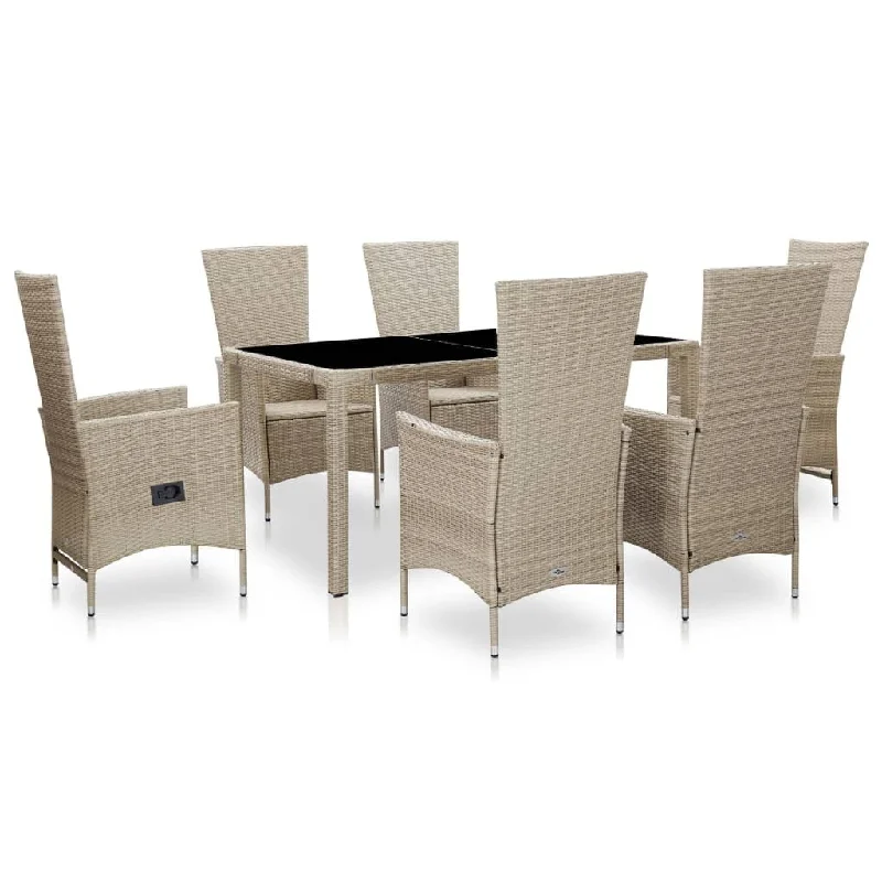 Artisan clay wall hanging-7 Piece Patio Dining Set with Cushions Poly Rattan Beige