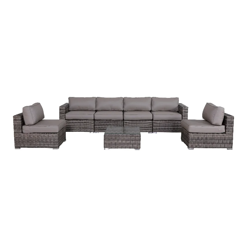 Velvet tufted footstool-7 Piece Sectional Seating Group With Sunbrella Taupe Cushion