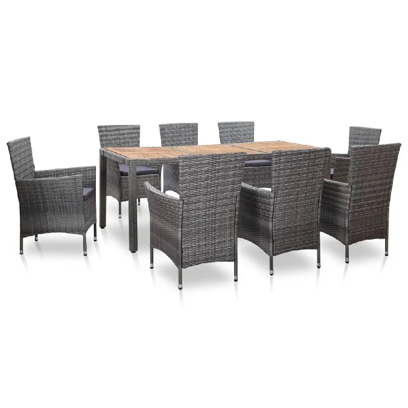 Ceramic table vase-9 Piece Outdoor Dining Set with Cushions Poly Rattan Gray