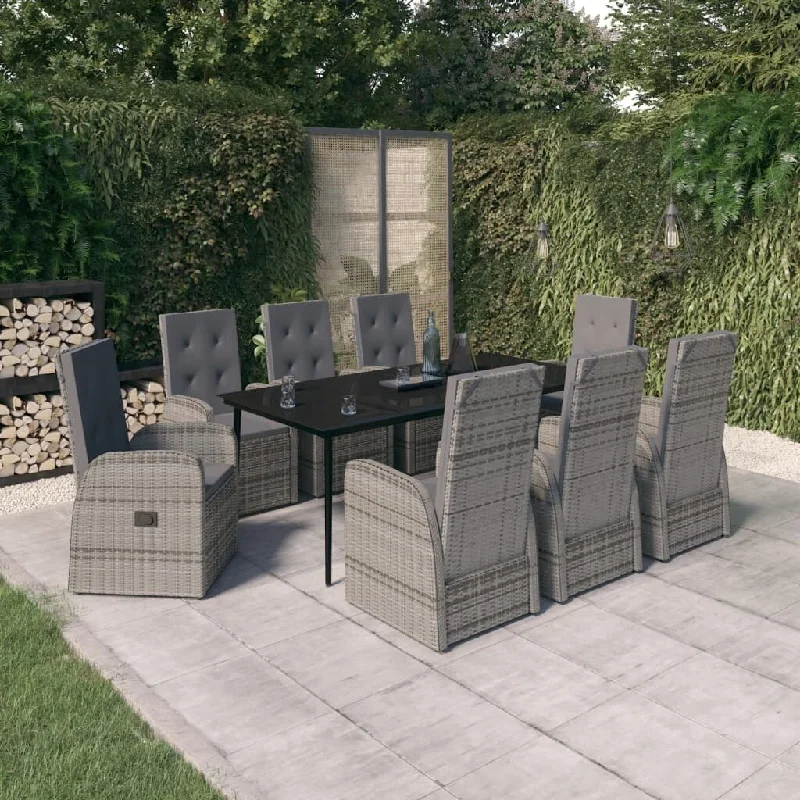 Polished stone bookends-9 Piece Patio Dining Set with Cushions Gray