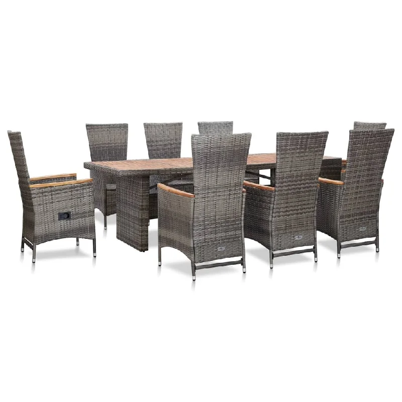 Rustic burlap wall decor-9 Piece Patio Dining Set with Cushions Poly Rattan Gray