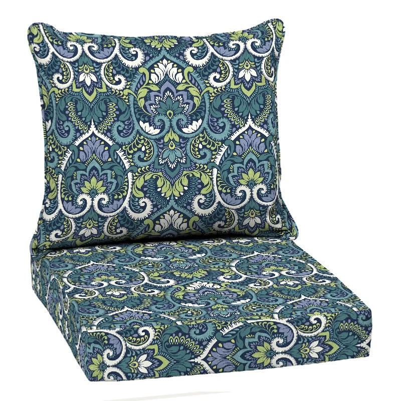 Nordic style floor lamp-Arden Selections Sapphire Blue Leala Damask Outdoor 24 x 22 in. Deep Seat Cushion Set - 22 W x 24 D in.