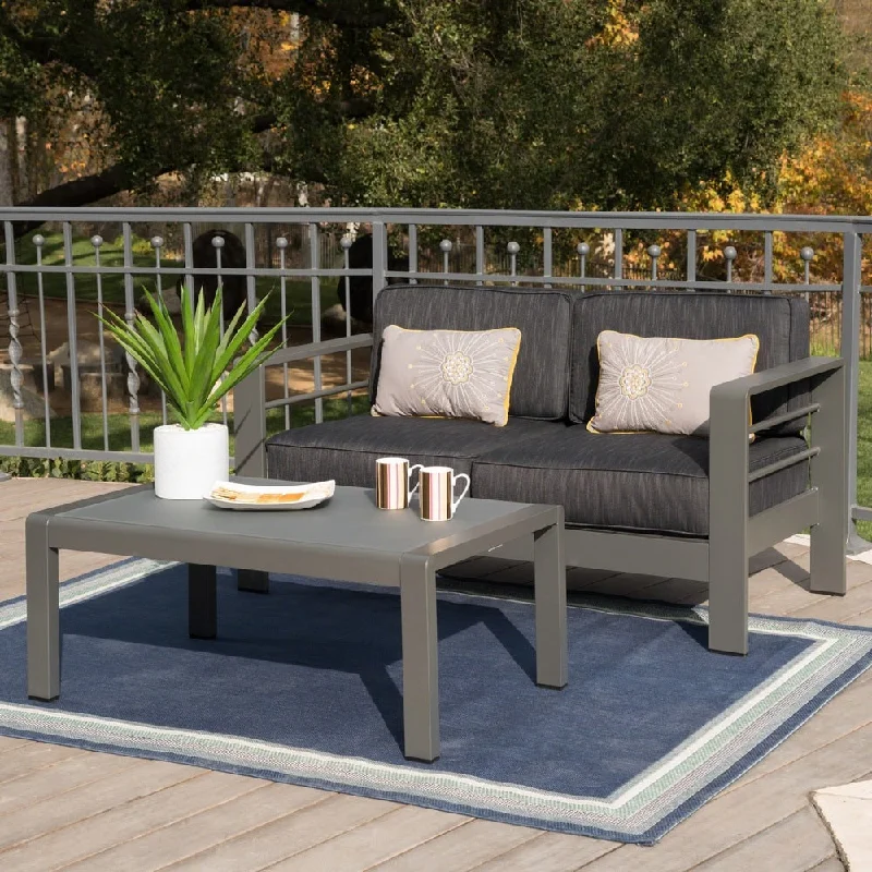 Soft knit throw blanket-Cape Coral Outdoor Aluminum 2-piece Set with Cushions by Christopher Knight Home